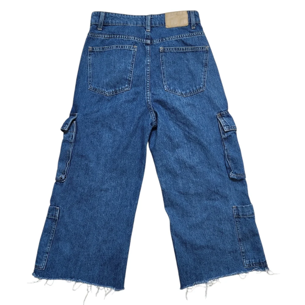 Cotton On Cropped Cargo Wide Leg Jeans 4 Raw Hem